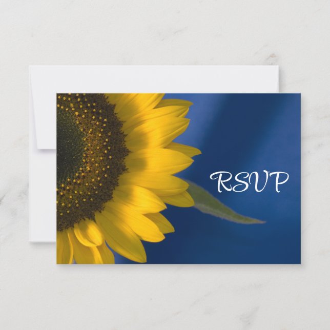 Sunflower on Blue Wedding RSVP (Front)