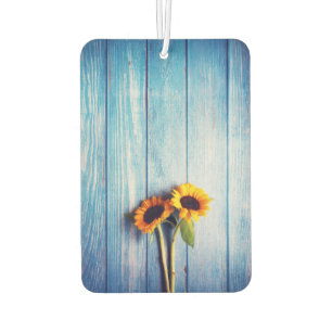 Sunflower on Blue Wood Wall Car Air Freshener