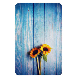 Sunflower on Blue Wood Wall Magnet