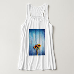 Sunflower on Blue Wood Wall Singlet