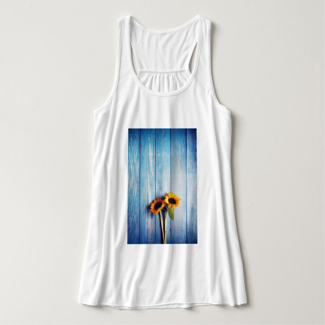 Sunflower on Blue Wood Wall Singlet (Design Front)