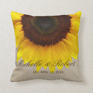 Sunflower on Burlap Rustic Country Wedding Custom Cushion