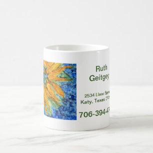 Sunflower on Burst of Blue background Label Coffee Mug