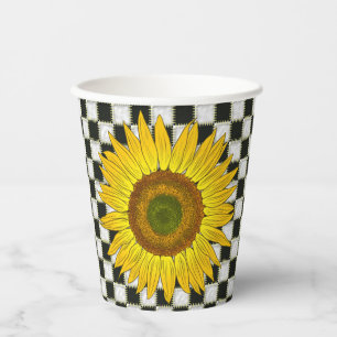 Sunflower on Chequerboard  Paper Cups