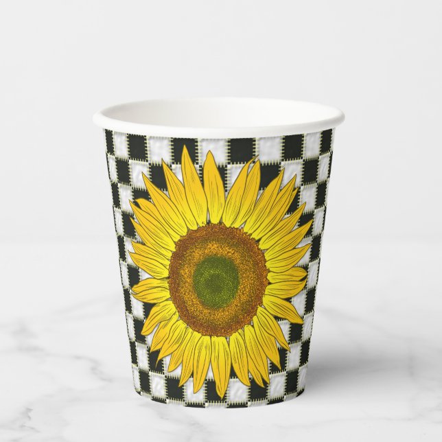 Sunflower on Chequerboard  Paper Cups (Front)