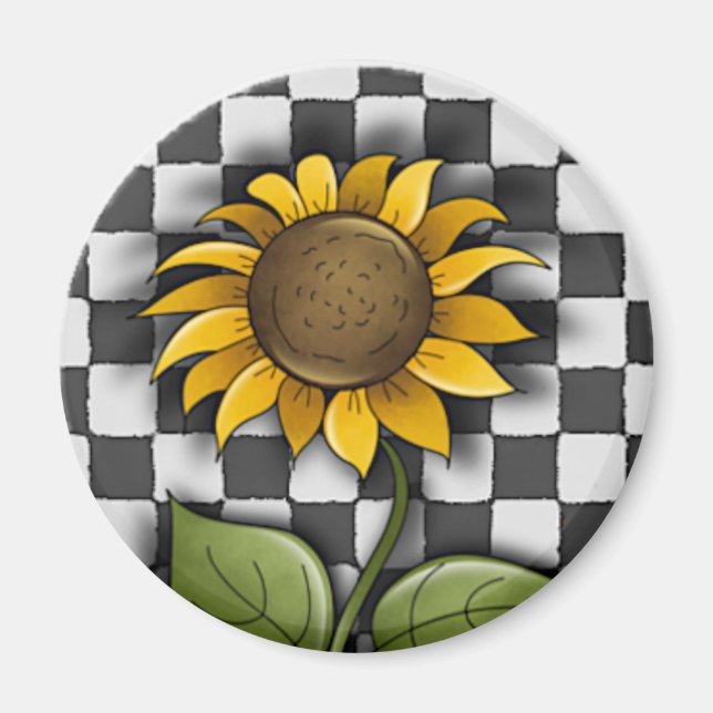Sunflower on Chequered Background Magnet (Front)