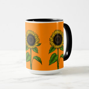 Sunflower on orange mug