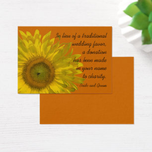Sunflower on Orange Wedding Charity Favour Card