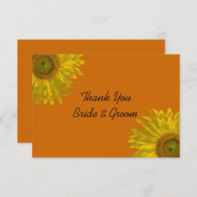 Sunflower on Orange Wedding Flat Thank You Notes Invitation (Front/Back)