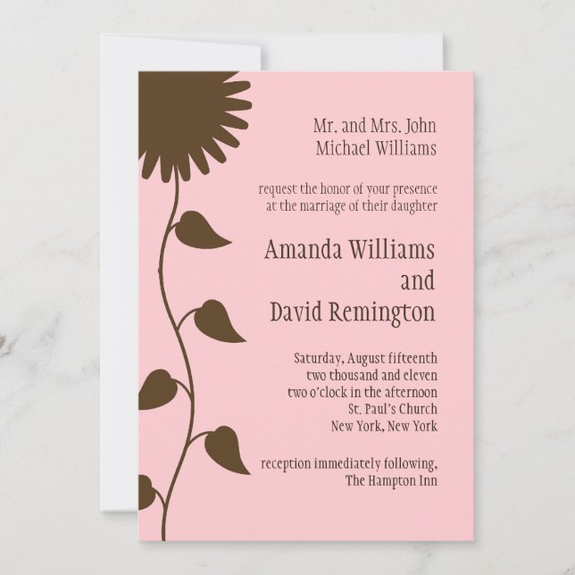 Sunflower on Pink Wedding Invitation (Front)