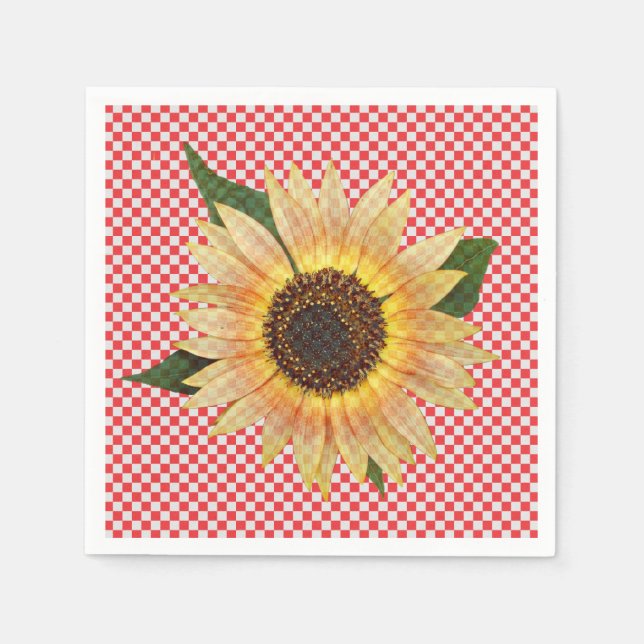 sunflower on red and white gingham napkin (Front)
