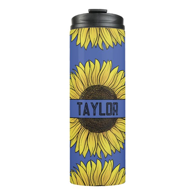 Sunflower on Solid Background Monogram Name Thermal Tumbler (Front)