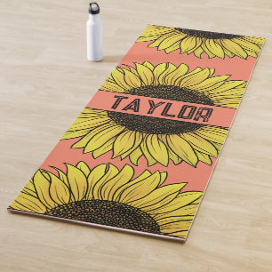 Sunflower on Solid Monogram Name Yoga Mat