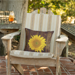 Sunflower on Vintage Barn Wood Country Outdoor Cushion