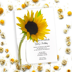Sunflower on White Birthday Party Invitation