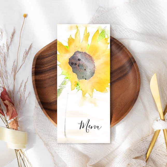 Sunflower on White Watercolor Wedding Menu (Creator Uploaded)