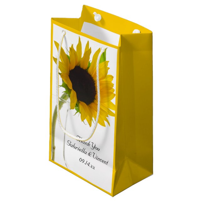 Sunflower on White Wedding Thank You Small Gift Bag (Front Angled)