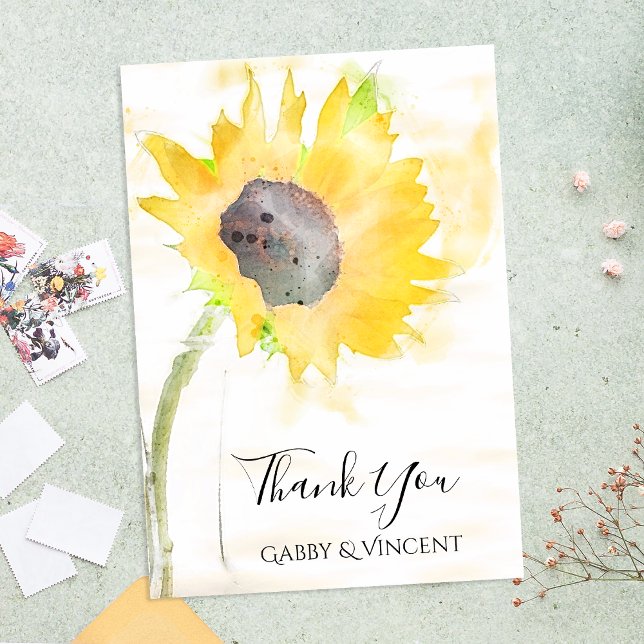 Sunflower on White Wedding Watercolor Thank You (Creator Uploaded)