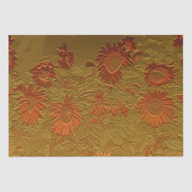 Sunflower Orange Gold Floral Art Design Decoupage Tissue Paper (Front)