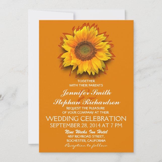 sunflower orange yellow wedding invitations (Front)
