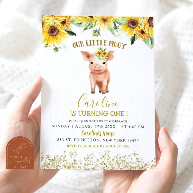 Sunflower Our Little Piggie Turning One Birthday Invitation (Creator Uploaded)