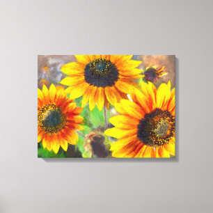 Sunflower Painting, Colourful Flowers, Cheerful Canvas Print