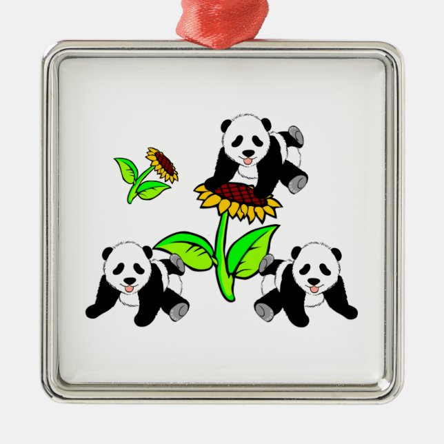 Sunflower Panda Bears Metal Tree Decoration (Front)