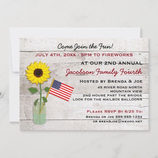 Sunflower Patriotic Party, Reunion, BBQ Invitation (Front)