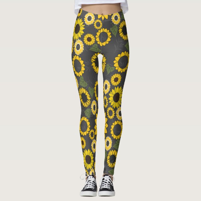 Sunflower pattern A01.b DGrey BG Leggings (Front)