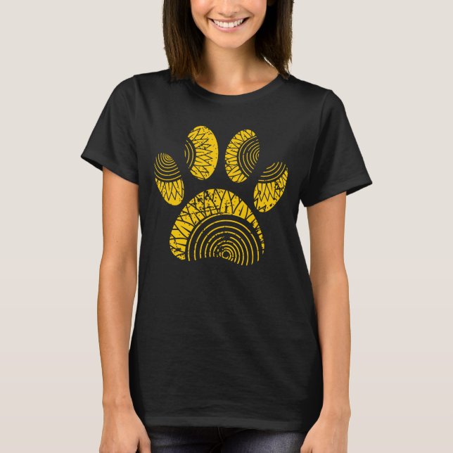 Sunflower Pattern Dog Paw Print Distressed Design  T-Shirt (Front)
