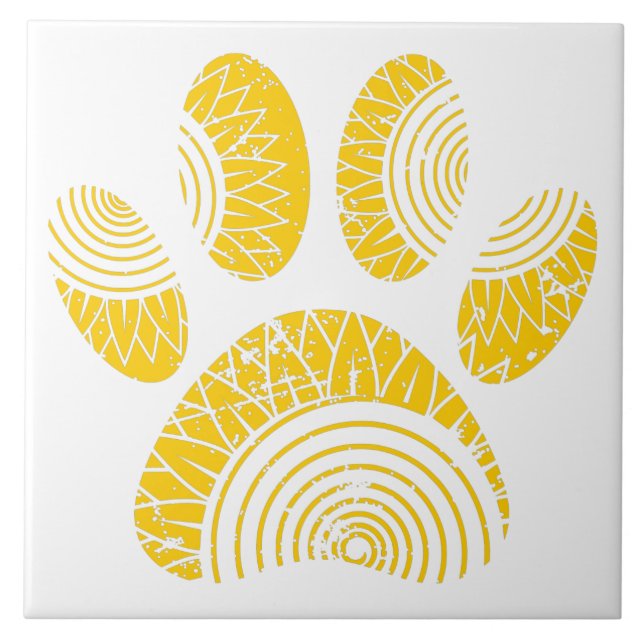 Sunflower Pattern Dog Paw Print Distressed Design Tile (Front)
