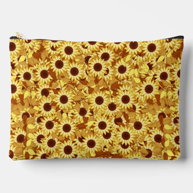 Sunflower Pattern, Gold, Yellow and Brown Accessory Pouch (Front)