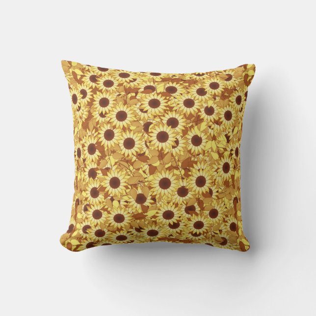 Sunflower Pattern, Gold, Yellow and Brown Cushion (Front)