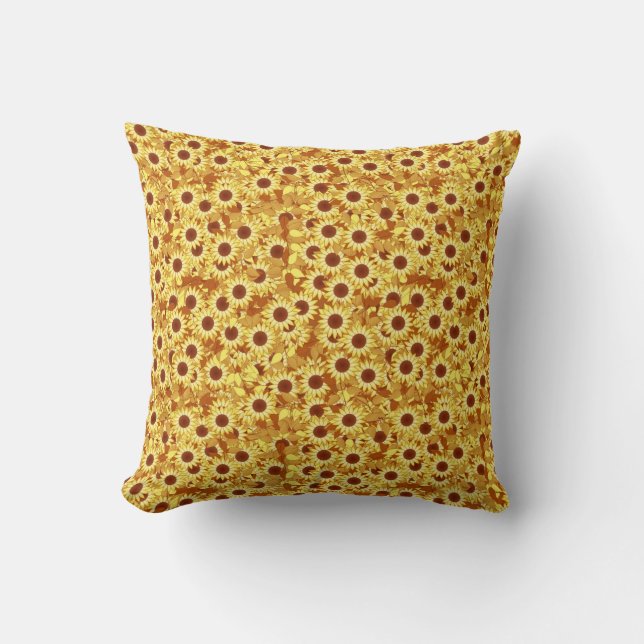 Sunflower pattern, gold, yellow and brown cushion (Front)