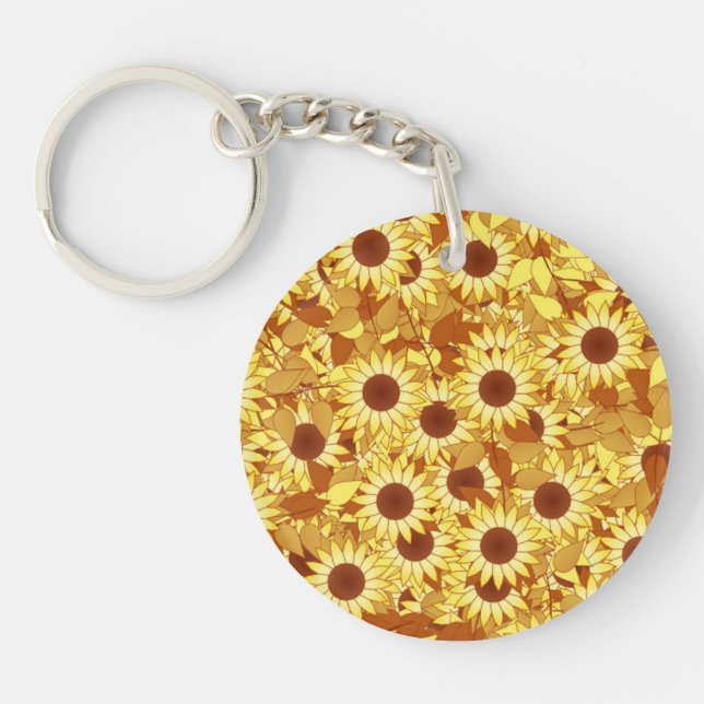 Sunflower pattern - gold, yellow and brown key ring (Front)