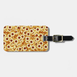 Sunflower pattern, gold, yellow and brown luggage tag