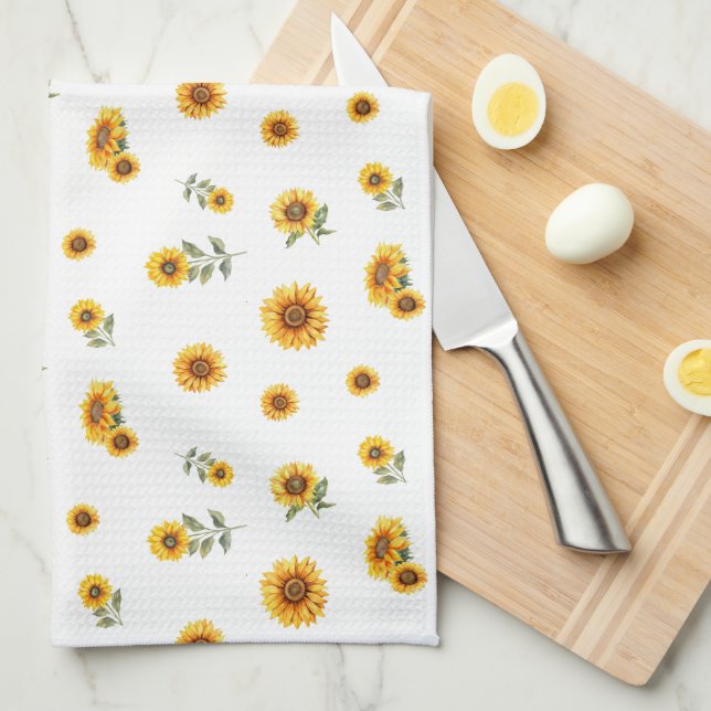 Sunflower Pattern Large Kitchen Towel (Quarter Fold)