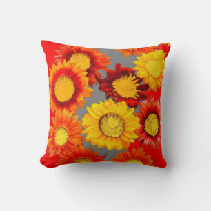 SUNFLOWER PATTERNS GREY-RED ABSTRACT ART CUSHION
