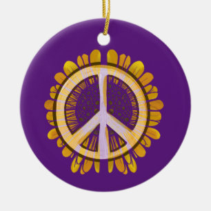 Sunflower Peace Sign Art Cute peaceful flower Ceramic Tree Decoration