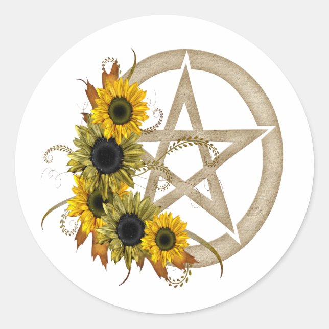 Sunflower Pentagram Classic Round Sticker (Front)