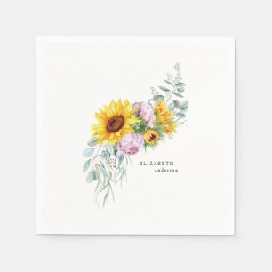  Sunflower Peony Bridal Shower Custom Cocktail Napkin
