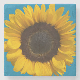 Sunflower personalise text stone coaster