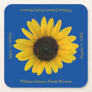Sunflower Personalised Blue Event Square Paper Coaster
