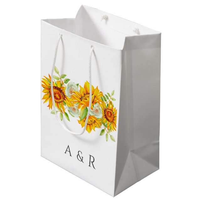 Sunflower Personalised Monogram Medium Gift Bag (Front Angled)