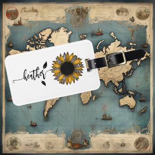 Sunflower Personalised Name Stem Luggage Tag