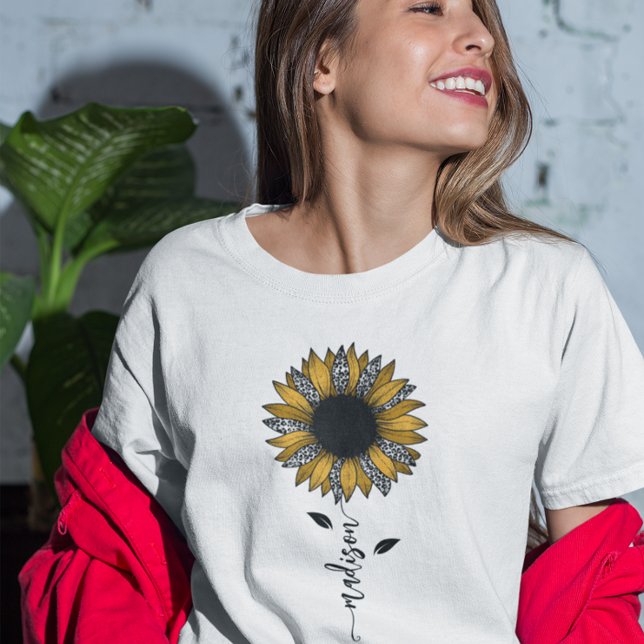 Sunflower Personalised Name Stem T-Shirt (Creator Uploaded)
