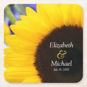 Sunflower Personalised Wedding Square Paper Coaster