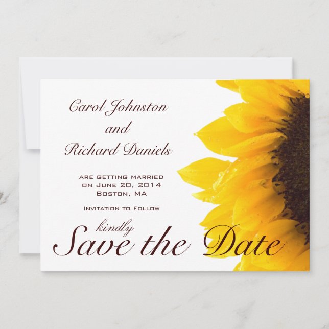 Sunflower Photo Floral Save the Date Card (Front)