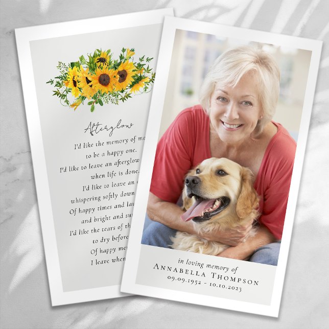 Sunflower Photo Funeral Favour Memorial Card (Creator Uploaded)