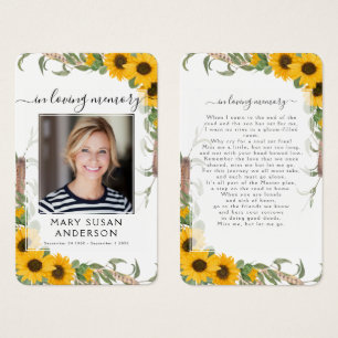 Sunflower Photo Funeral Memorial Poem Card